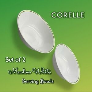 Corelle Meadow White and Green Serving Bowls - Set of 2 Varieties vintage